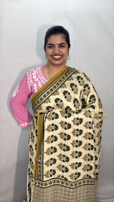 Vriksham Naaz Brige Green Musterd Hand Block Printed Ajrakh Modal Silk Saree-VS4670